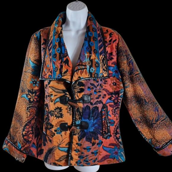 Parsley & Sage M Boho Southwestern Tapestry Wool Blend Toggle Jacket Artsy Coat - Picture 3 of 11